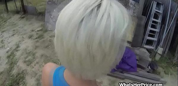  Super sexy icy blonde blows me outdoors for money